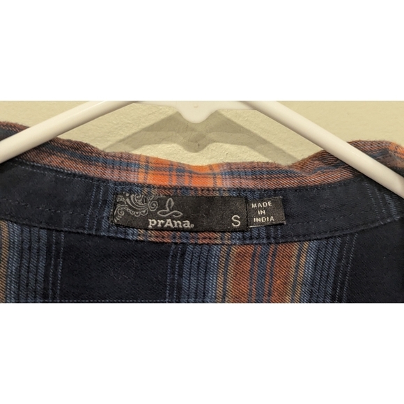 Prana Orange And Blue Flannel Button Up Shirt Size Small - Picture 2 of 4